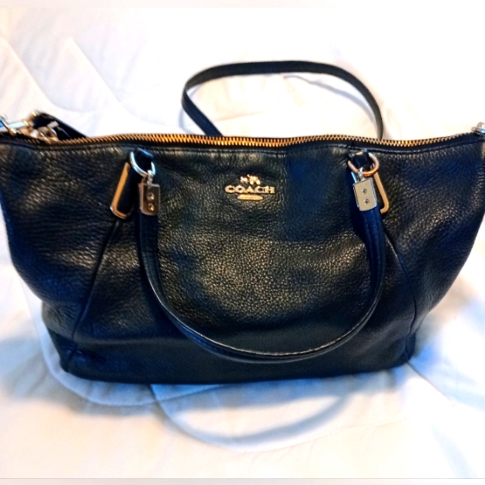 Coach Women's Pebble Leather Kelsey Black Double Handle Satchel.